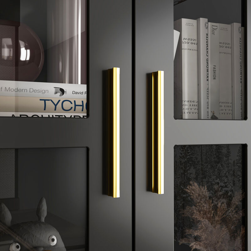 FUFU&GAGA Modern Bookcase with Glass Doors, 3 Fixed Shelves, and Spacious Drawers, Elegant Storage Cabinet for Living Room, Office, and Bedroom (70.1"H x 31.5"W x 15.4"D) image number 6