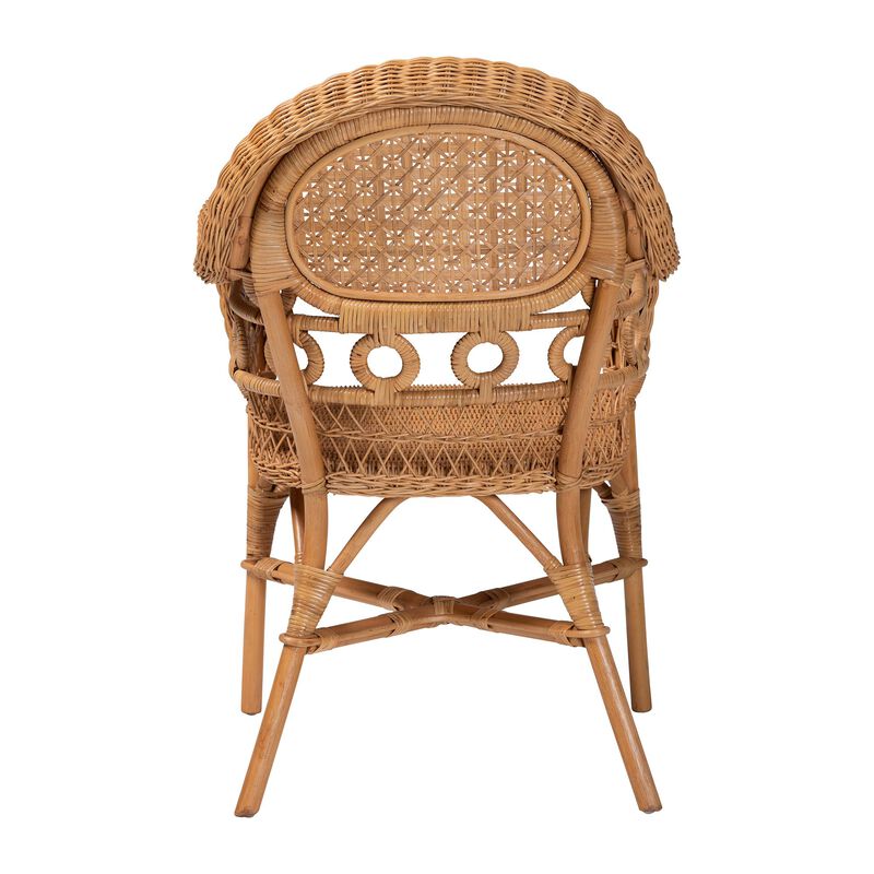 bali & pari Abigale Natural Rattan Dining Chair - Handwoven Wicker Accent Chair with Arms and Openwork Frame for Kitchen or Dining Room image number 3