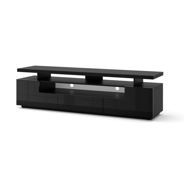 TV Stand Eva 71" Lowboard Double Table Top, Black High Gloss MDF
