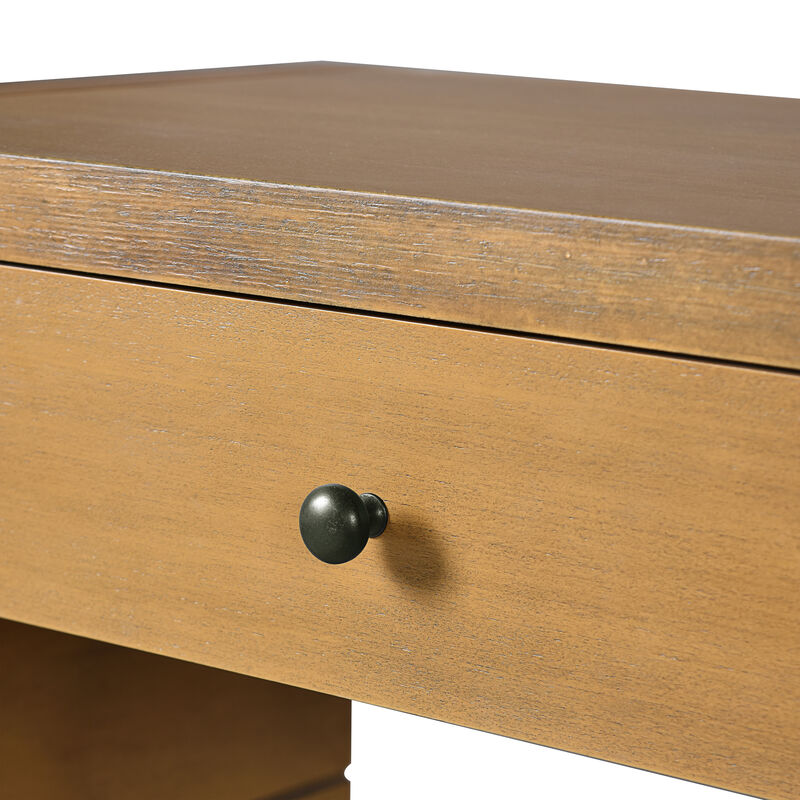 Curved Console Table with Storage, Wooden Entryway Table with 2 Drawers