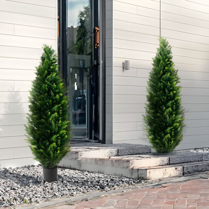 2 Piece Faux Cedar Topiary Trees with Extra Leaves UV Resistant Indoor Outdoor Greenery-Green image number 1