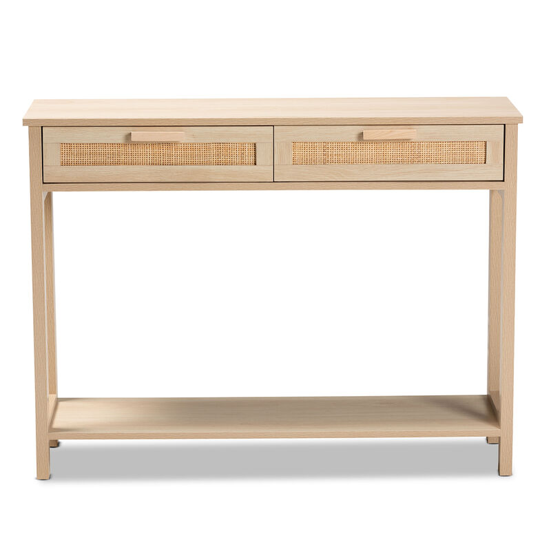 Baxton Studio Sebille Mid Century Light Brown Finished 2 Drawer Console Rattan Table image number 3