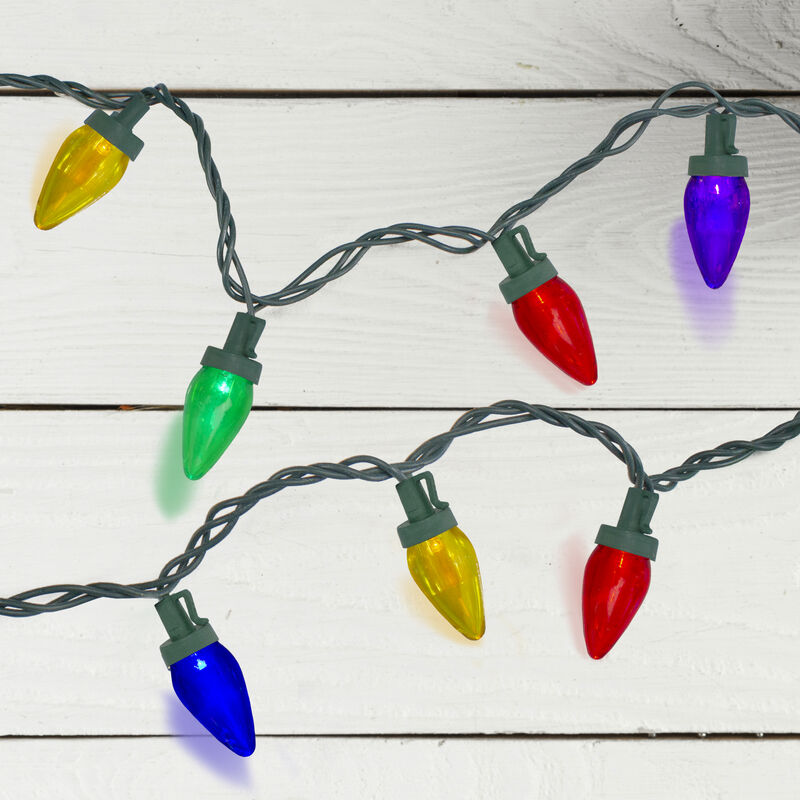 50 Multi-Color LED C7 Mini Christmas Lights  20.25 ft Green Wire image number 1