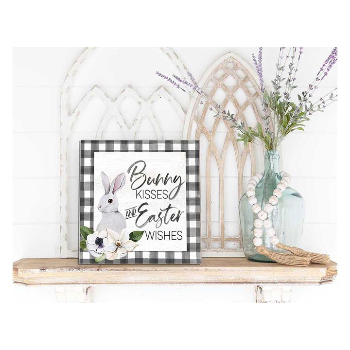 10" White and Black "Bunny Kisses and Easter Wishes" Wooden Sign
