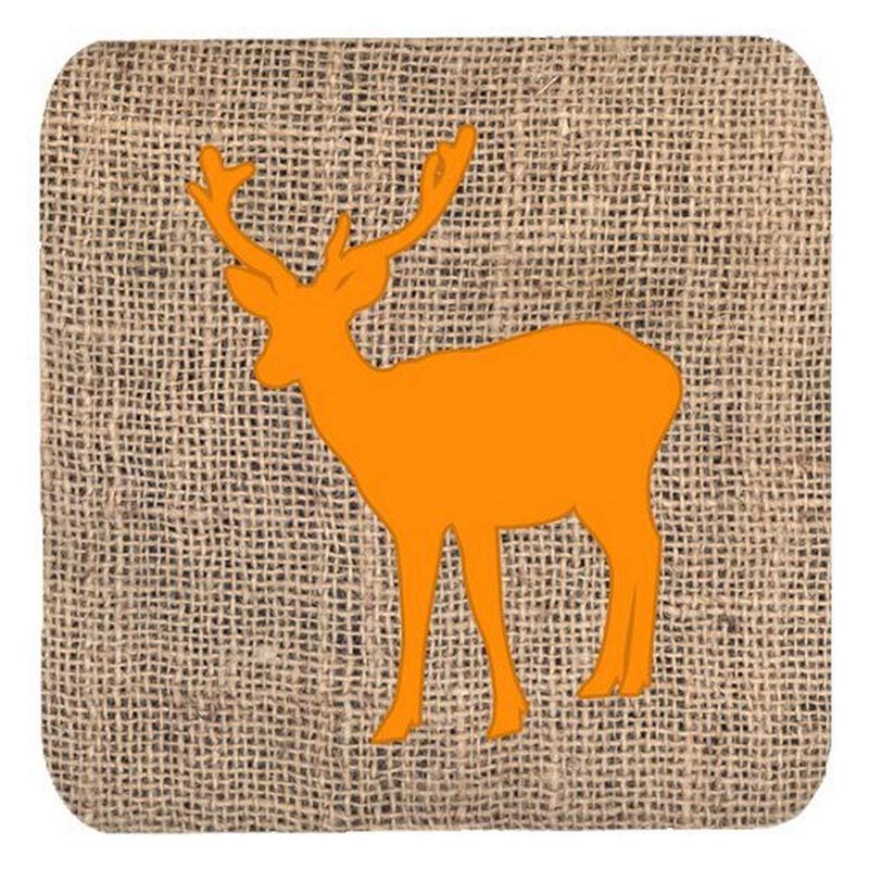 Caroline's Treasures BB1012-BL-OR-FC Deer Burlap and Orange Foam Coasters (Set of 4), 3.5 H x 3.5 W, Multicolor