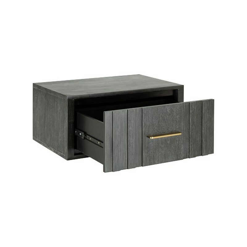 Cid Lime 27 Inch Nightstand, 1 Drawer, Brass Handles, Acacia Wood, Gray - Benzara