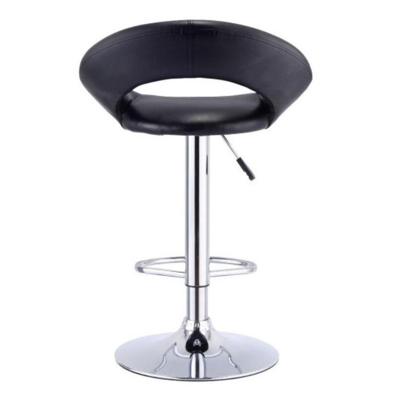 Set of 2 Adjustable Swivel PU Bar Stools-Black