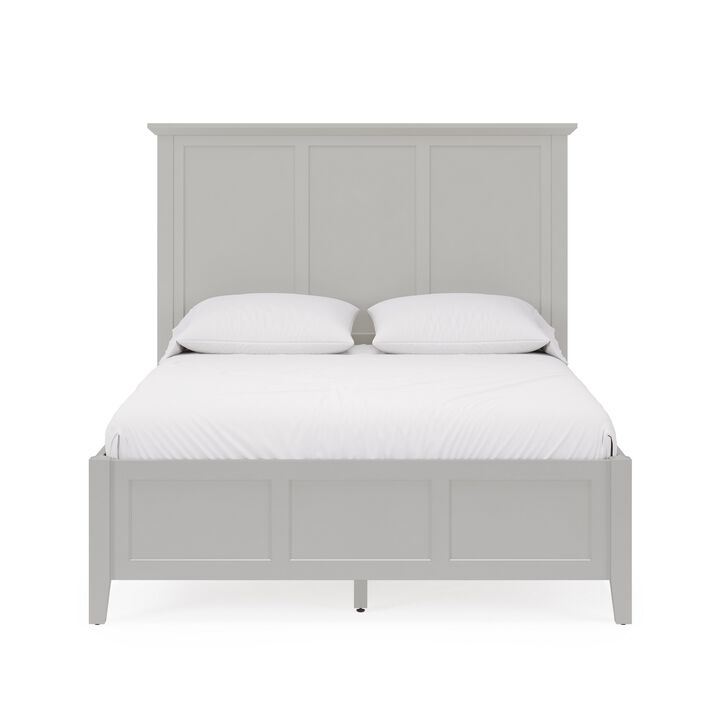 Fritz Queen Size Bed, Three Panel Design, Beveled Top, Gray Solid Wood - Benzara