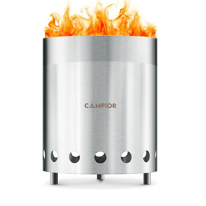 Wood Burning Fire Pit Stove - Smokeless Outdoor Stove for Wood Fires, Camping, Cooking, and Garden Gatherings, Durable, Stainless Steel with Removable Ash Pan, with Stand and Black Carry Bag