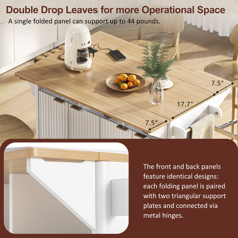 Whisen 55.5" Kitchen Island with 3 Drawers & 4 Doors, MDF Farmhouse Style for Kitchen & Dining Room image number 6