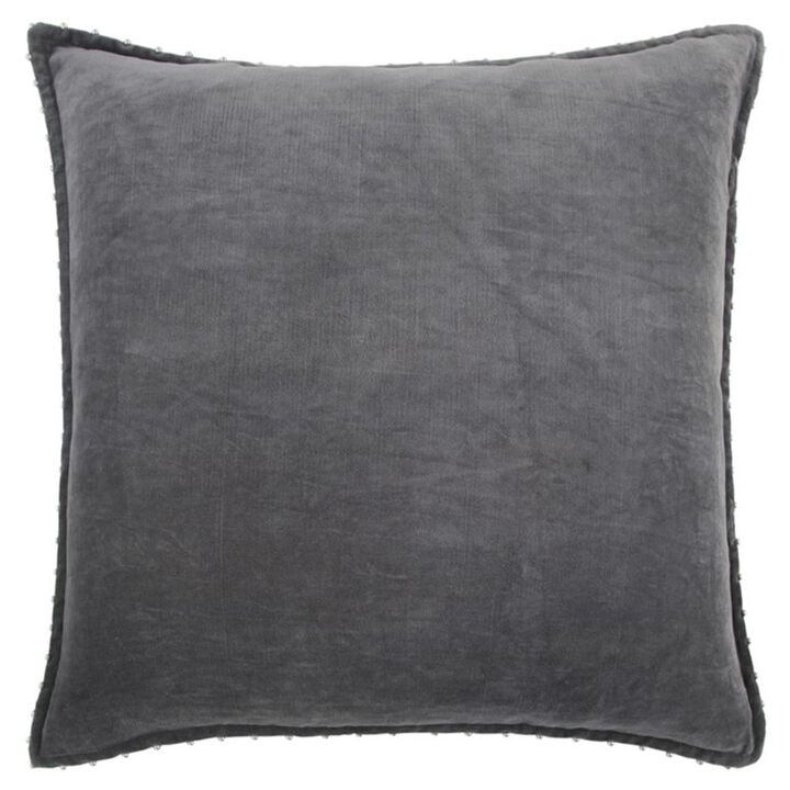 Homezia Dark Gray Solid Pearl Beaded Edge Throw Pillow