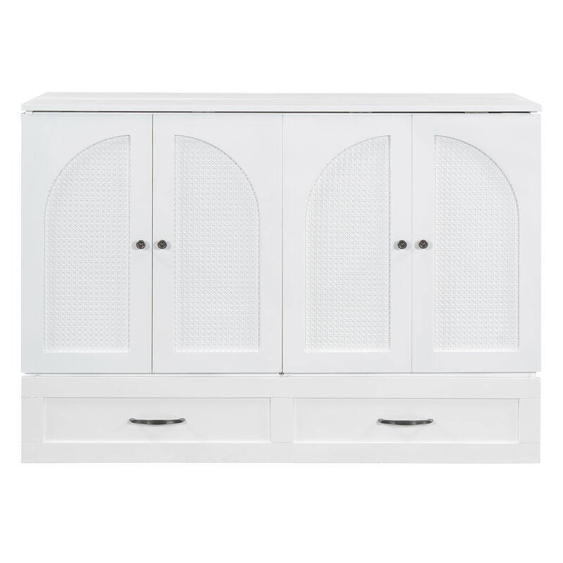 Whisen Modern Design Full Size Murphy Bed, Folded into a Cabinet with Large Drawers