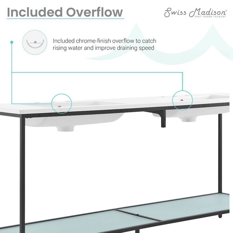72 Double, Freestanding, Open Shelf, Matte Black Metal Frame Bathroom Vanity image number 4