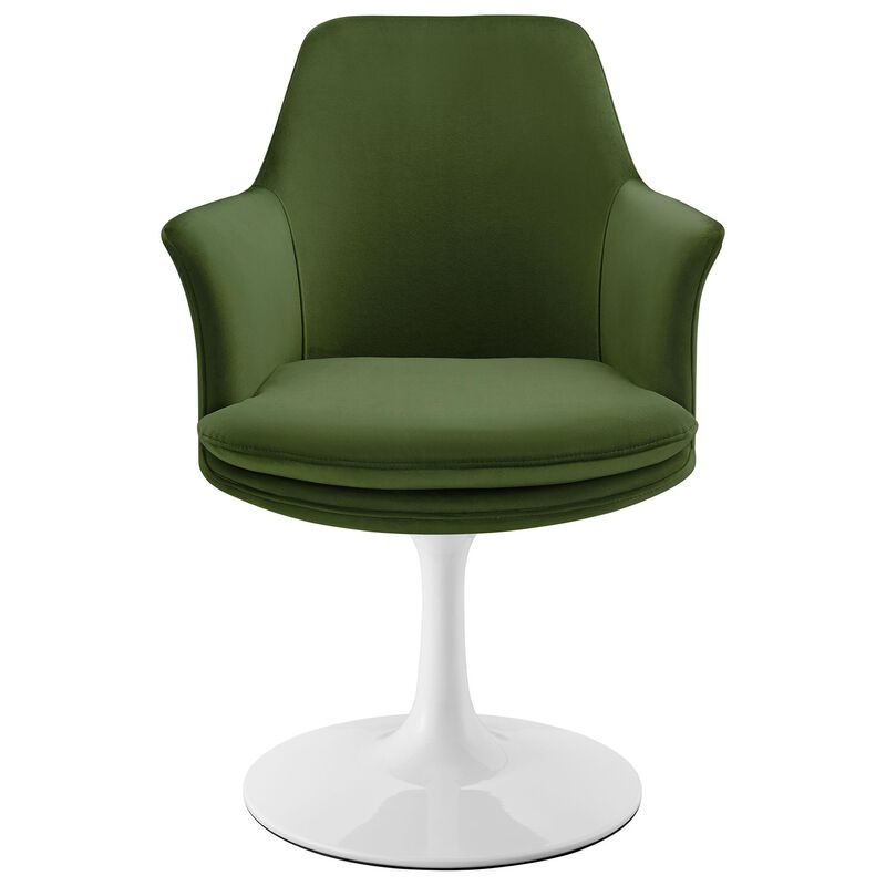 Modway Lippa Velvet Swivel Dining Armchair in White Moss Green &ndash; Rotating Accent Chair with Stain-Resistant Performance Velvet Upholstery &ndash; 360&deg; Swivel Barrel Chair with Pedestal Base image number 8