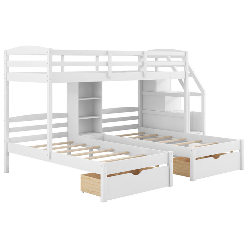 Whisen Twin over Twin Bunk Bed with Drawers, Slide & Shelves, Solid Pine for Kids Bedroom image number 8