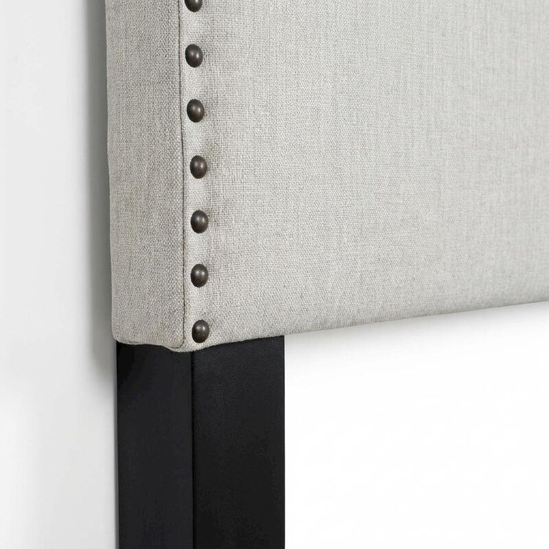 Off White Upholstered Queen Headboard, Solid Rubberwood Frame image number 4