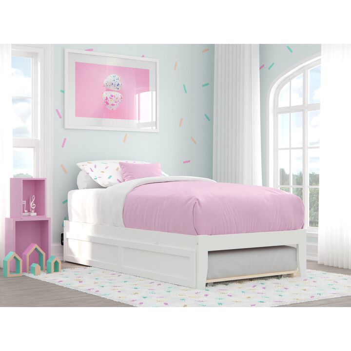 Colorado Twin Bed with USB Turbo Charger and Twin Trundle in White