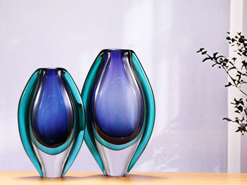 Hand Blown Sommerso Oval Art Glass Vase