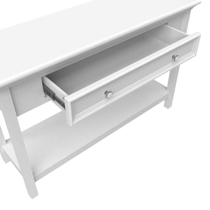 Modern Country Inspired Solid Wood Structure, Console Table With Drawer & Shelve, Timeless Design & Elegant With Embellish Details Featuring Unique Aesthetics by Bolivar Series. Paint Sprayed
