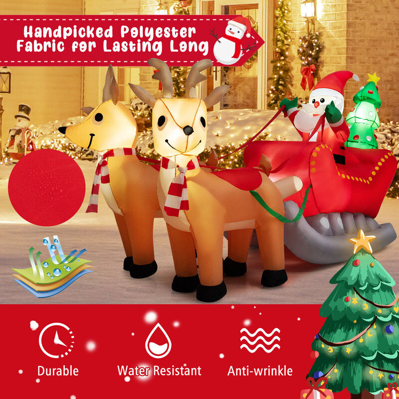 7.2 Feet Long Christmas Inflatable Santa Rides Sled with LED Lights image number 3