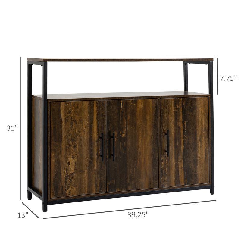 Rustic Brown Sideboard: Industrial Kitchen Buffet with Open Storage