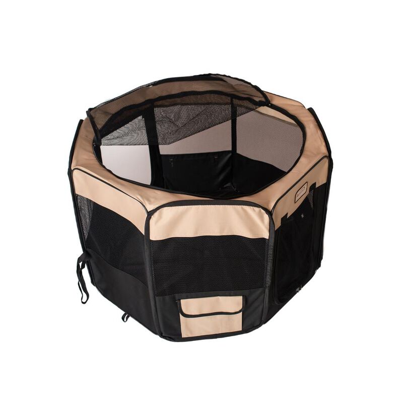 Armarkat Portable Pet Playpen In Black And Beige Combo Large