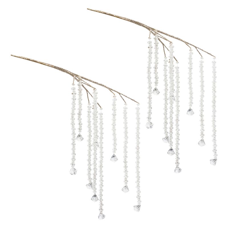 Set of 2 Hanging Prism Picks &ndash; Decorative Branch Sprays with Crystal Accents for Christmas Trees, Wreaths, and Centerpieces