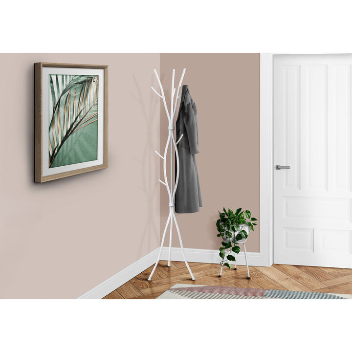 Monarch Specialties I 2063 Coat Rack, Hall Tree, Free Standing, 11 Hooks, Entryway, 74"H, Bedroom, Metal, White, Contemporary, Modern