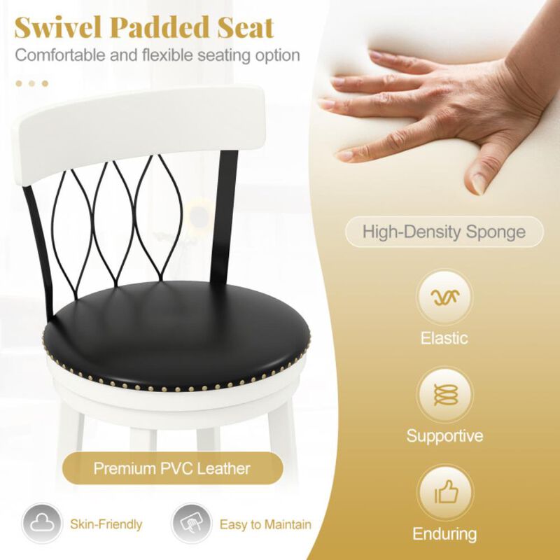 Hivvago Set of 2 Bar Stools Swivel Bar Chairs with Footrest Rubber Wood Frame and Tufted Rivets