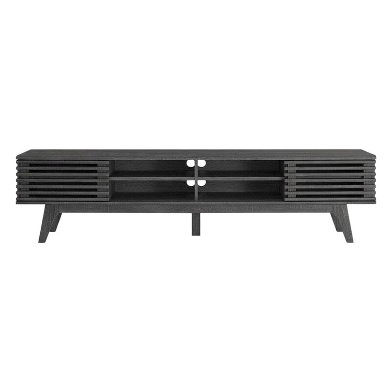 Brown wood entertainment center with spacious TV stand and sleek design image number 1