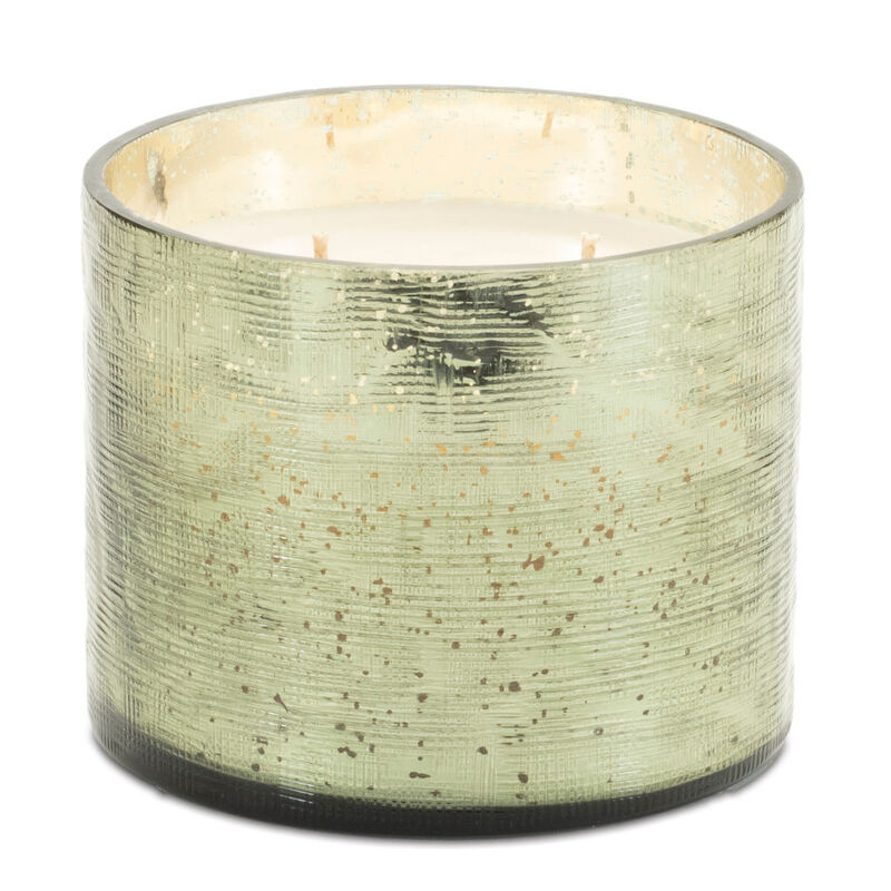 HomeRoots 4" Scented Two Wick Candle In Green Distressed Frosted Glass Holder image number 0