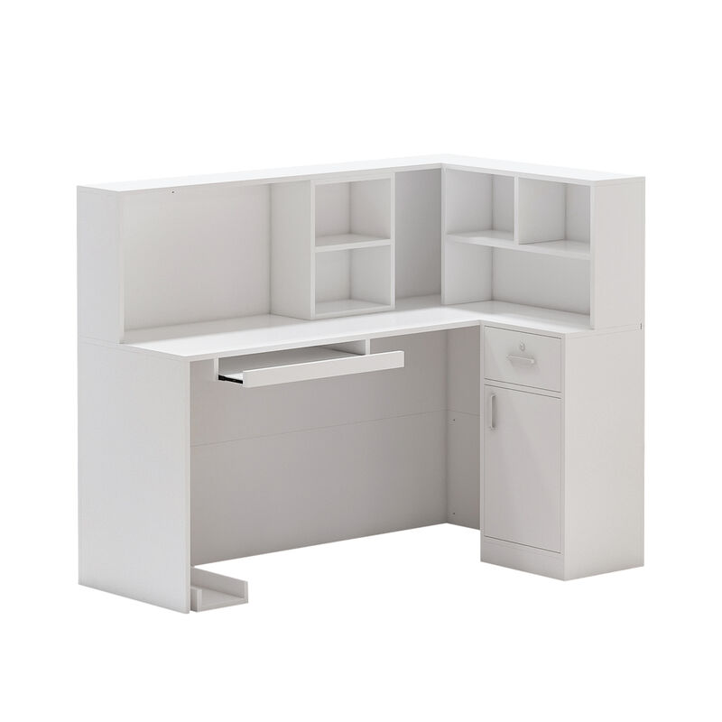 FUFU&GAGA Modern L-Shaped Office Desk with Hutch and Storage (55.9" L x 32.3" W x 48.4" H), Black