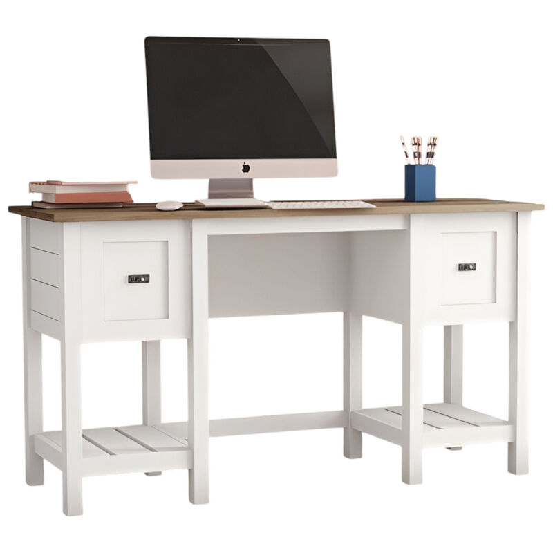 Farmhouse Style 2-Drawer Writing Desk for Home Office &ndash; Versatile Workstation