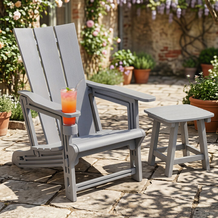 HDPE Outdoor Adirondack Chairs with Built-In Cup Holder for Patio and Backyard