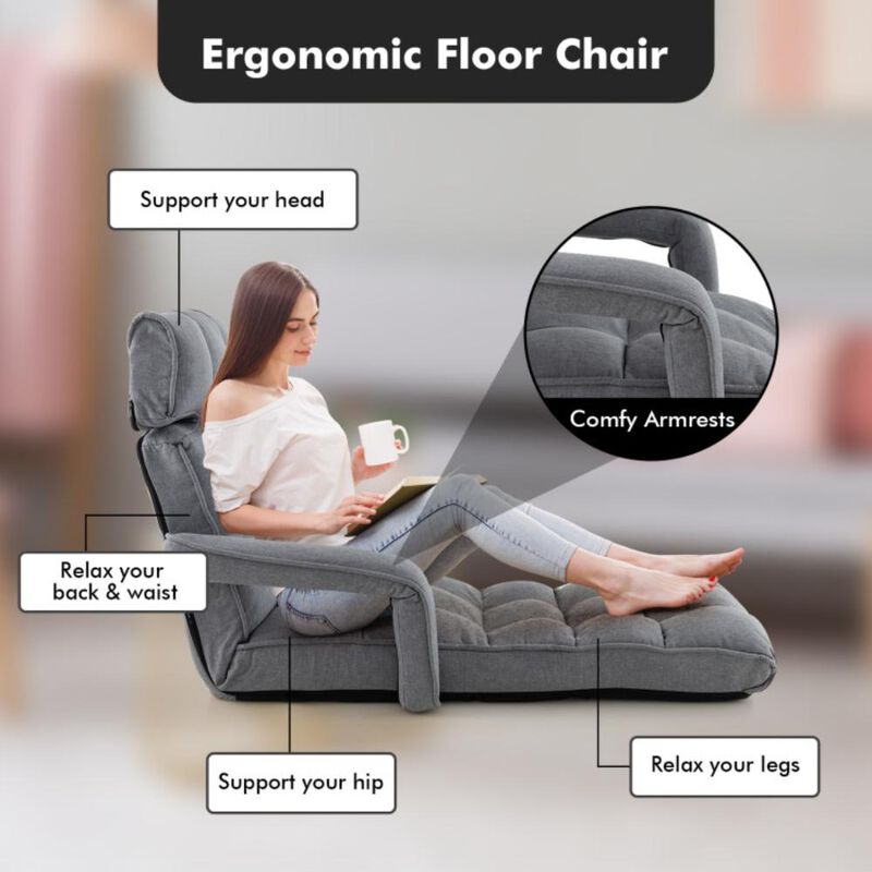 Hivvago 6-Position Adjustable Floor Chair with Adjustable Armrests and Footrest