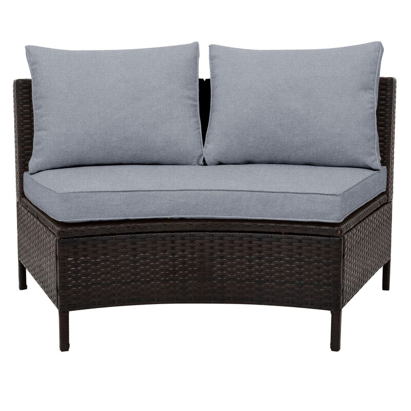 Streamdale 5-Piece Brown Wicker Patio Half-Moon Sofa Set with Gray Cushions