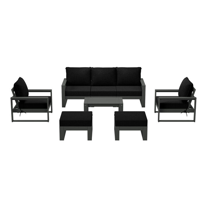 WestinTrends 8-Piece Modern HDPE Outdoor Patio Furniture Conversation Set with Coffee Table and Ottomans