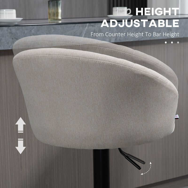 Beige Kitchen Seating: Adjustable Swivel Barstools with Linen Fabric