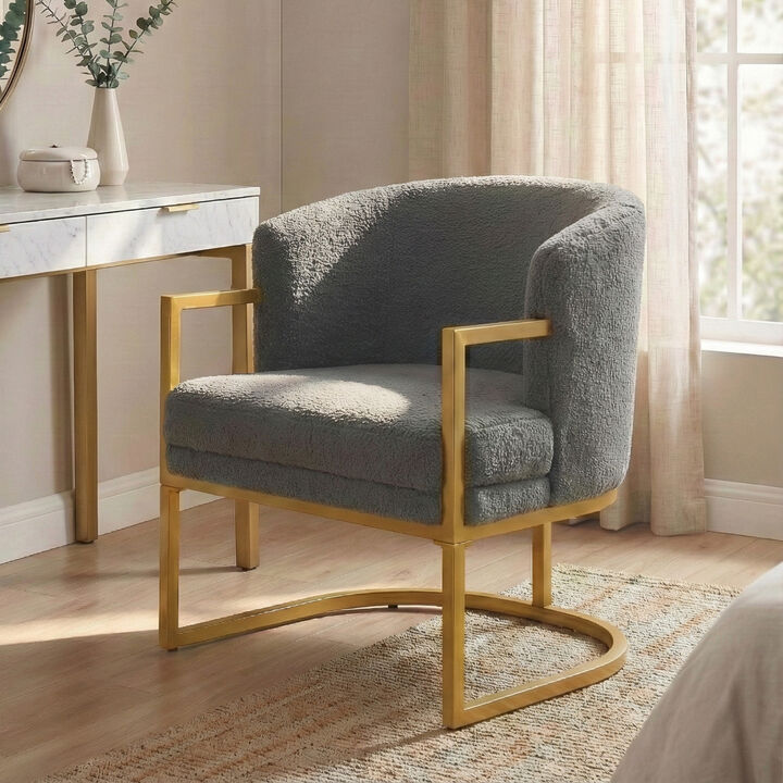 Merax Faux Rabbit Fur Accent Chair with Golden Metal Frame