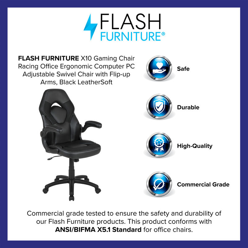 X10 Gaming Chair Racing Office Ergonomic Computer PC Adjustable Swivel Chair with Flip-up Arms, / LeatherSoft image number 9