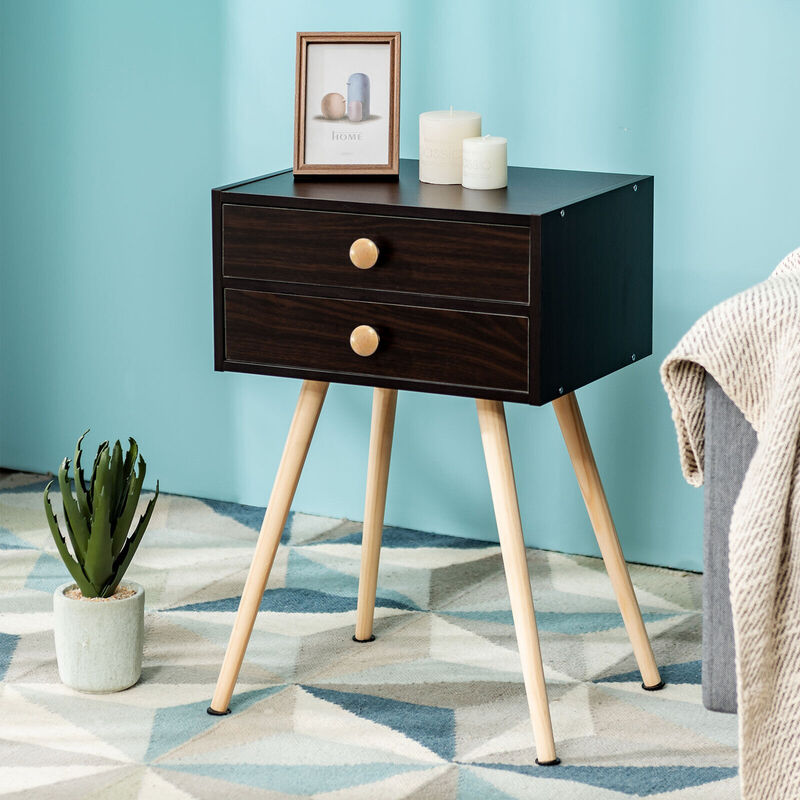 Mid Century Modern 2 Drawers Nightstand