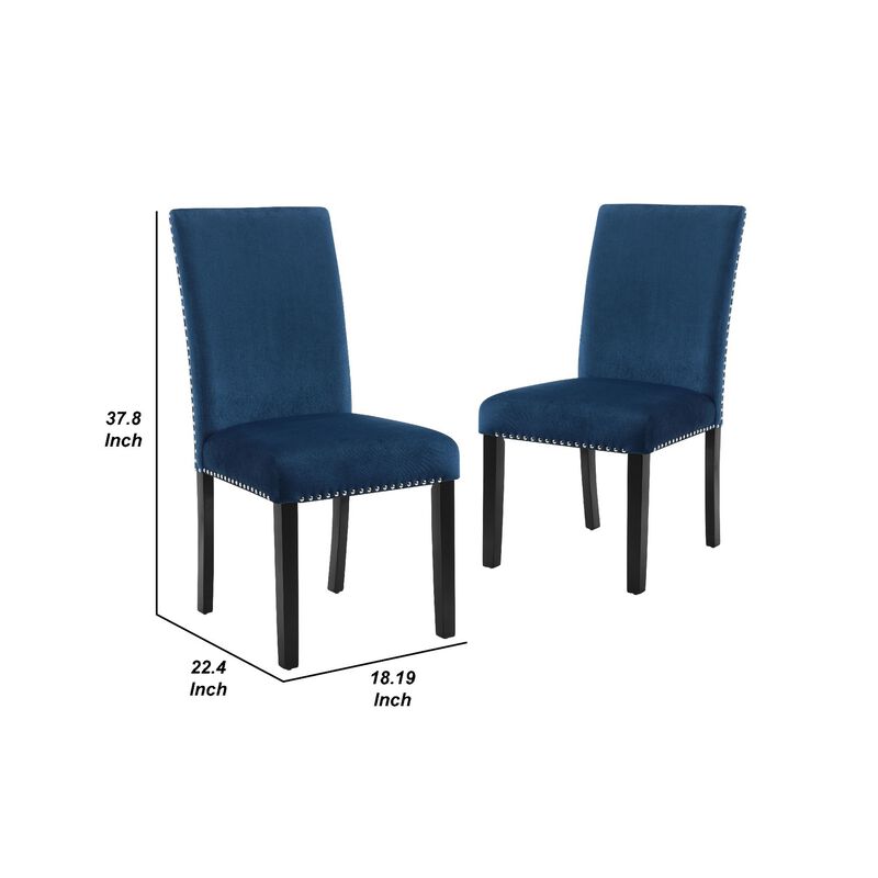 Kate 38 Inch Velvet Upholstered Wood Dining Chair, Set of 2, Blue-Benzara