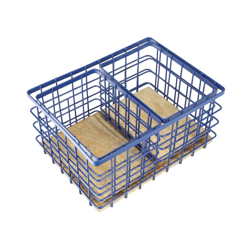 Evvie Vintage Farmhouse Handmade Wire Metal Nesting Storage Baskets with Wood Base image number 4