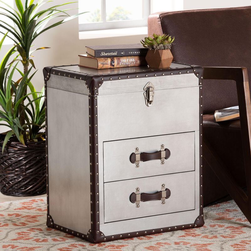 Baxton Studio Calidore Vintage Silver Metal 2 Drawer End Table