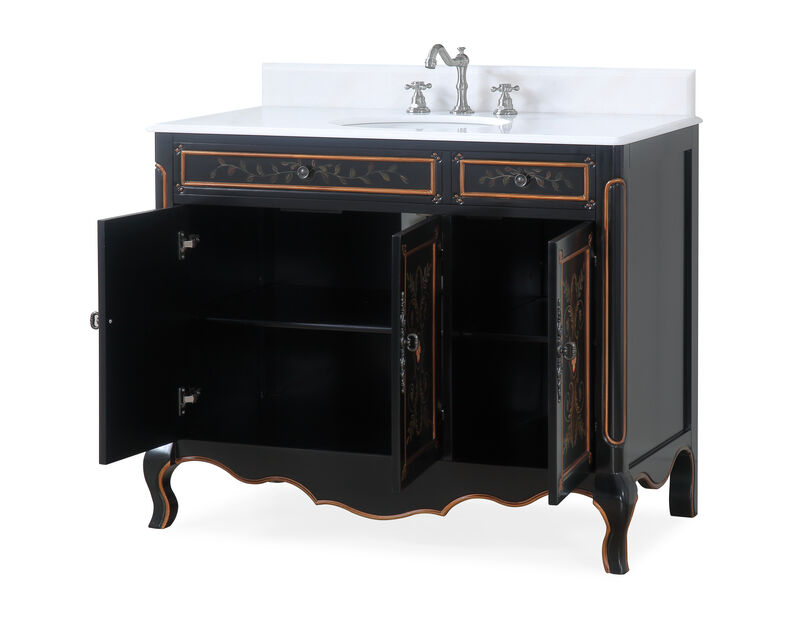 42 inch Black Hand-Painted Floral Decoroso Side Cabinet Bathroom Vanity image number 2