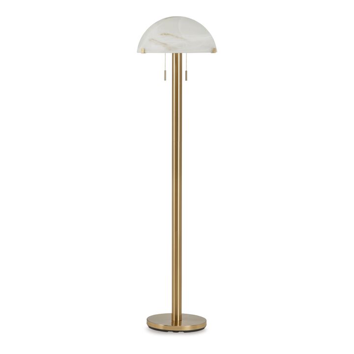 Sein 62 Inch Floor Lamp, Double Pull Chain Switch, Glass Dome Shade, Brass - Benzara