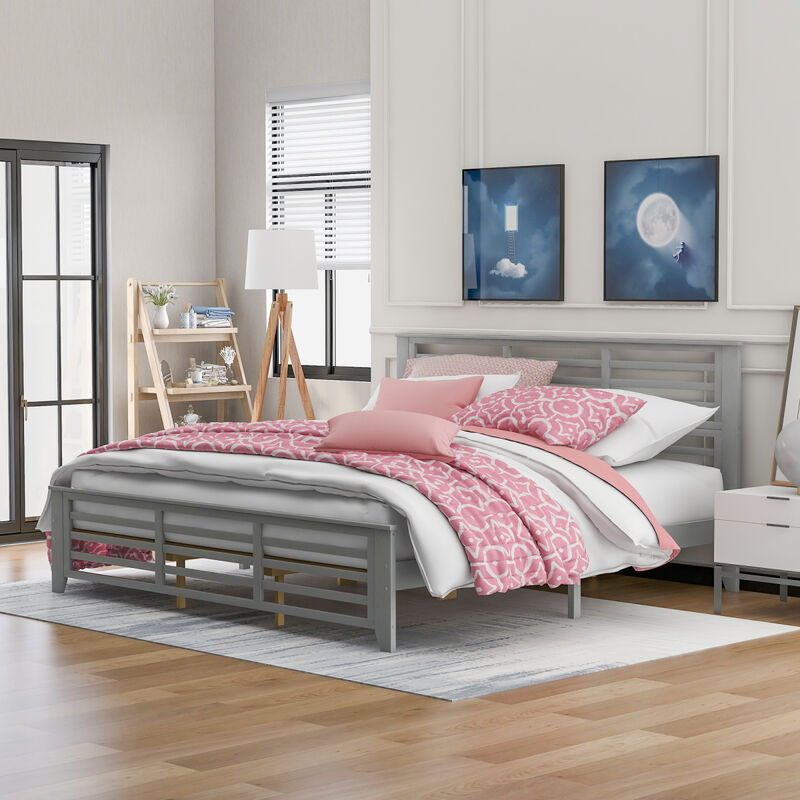 Platform Bed with Horizontal Strip Hollow Shaped, King Size