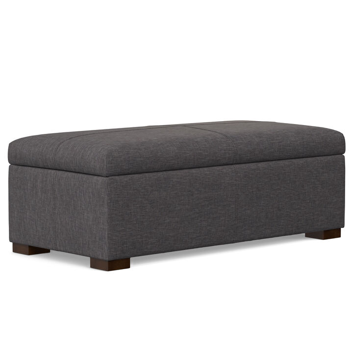 Gabbie 48 inch Wide Contemporary Rectangle Rectangular Storage Ottoman in Slate Grey Polyester Linen, Assembled