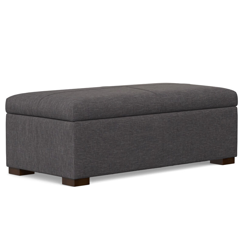 Gabbie 48 inch Wide Contemporary Rectangle Rectangular Storage Ottoman in Slate Grey Polyester Linen, Assembled