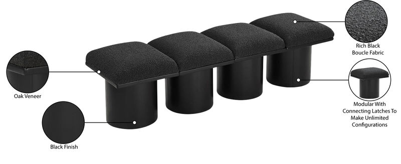 Meridian Furniture Pavilion Black Boucle Fabric Bench